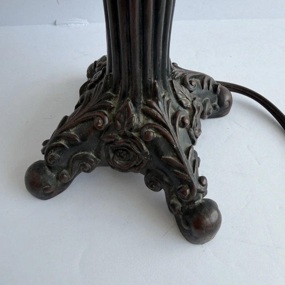Art Deco Style Lamp Beaded Fringe Frosted Glass Shade VTG Victorian Rose Boudoir